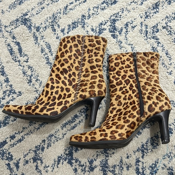 90’s Y2K Animal Print Square Toe Heel Boots Leather Shoes Size 8 - Picture 7 of 16